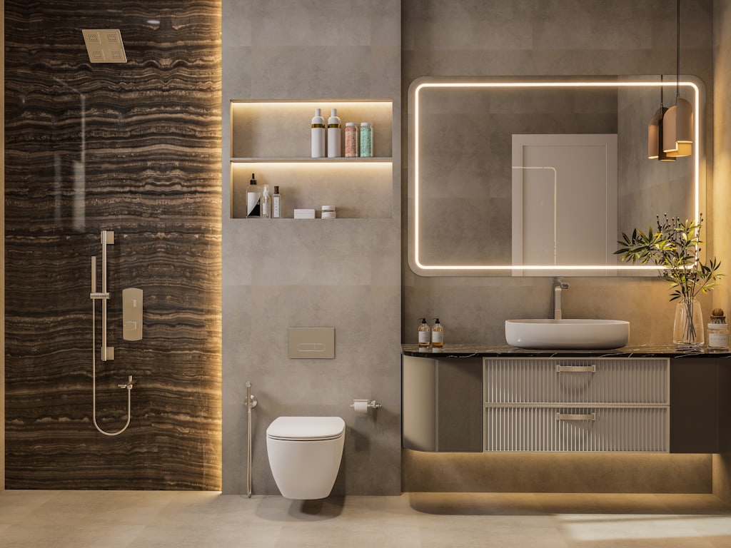 After — Old-town bathroom, materials carried in by hand, Old Town